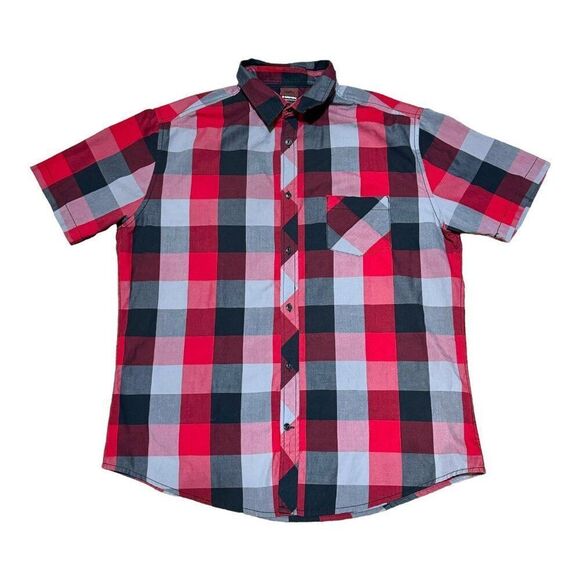 Tony Hawk Other - Tony Hawk Mens XXL Red & Black Plaid Short Sleeve Button-Up Shirt Bulldogs UGA